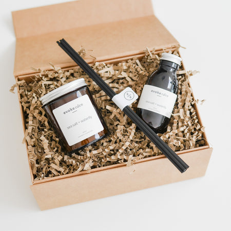candle, matches, diffuser, gift set, gift, gifting, home fragrance, luxury gift set, luxury matches, natural wax, rapeseed and coconut wax, amber jar
