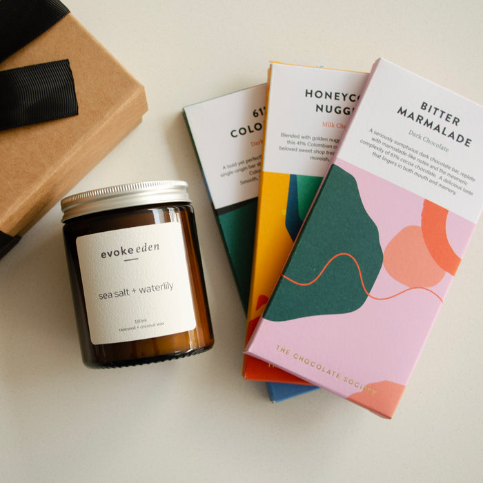 candle and chocolate, luxury hand-poured gift set