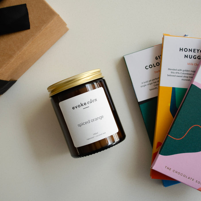 candle and chocolate, luxury hand-poured gift set