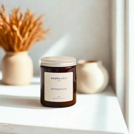luxury vegan friendly candle with pomegranate -poured in the UK