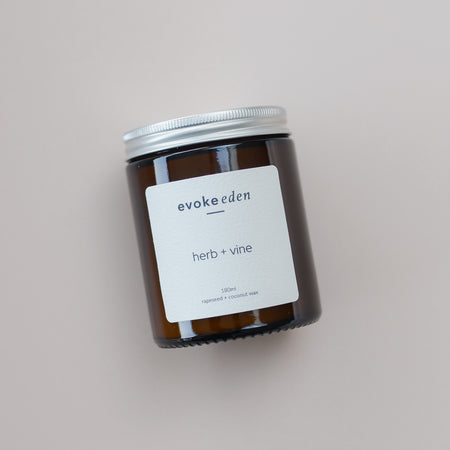 Herb, Tomato vine, Scented Candle, Coconut Wax, Rapeseed Wax, Eco friendly candle, clean burning, vegan friendly, reusable jar, cotton bag, sustainable packaging, plastic free, gift idea